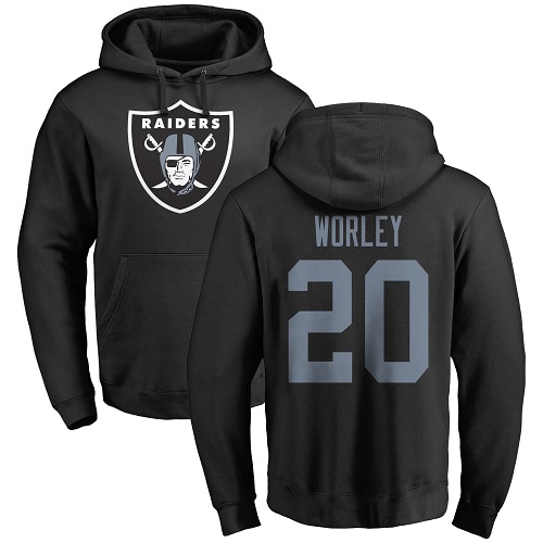 Men Oakland Raiders Black Daryl Worley Name and Number Logo NFL Football #20 Pullover Hoodie Sweatshirts->nfl t-shirts->Sports Accessory